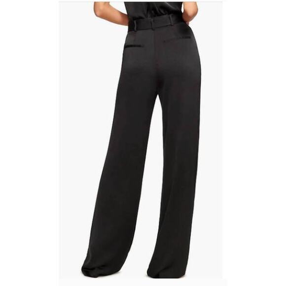 Ramy Brook Amaya Belted Satin Pants Black Pleated Wide Leg High Rise Size 12 New - Picture 2 of 14